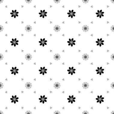 Kusursuz, tek renkli desenli, beyaz arka planda çiçekler. Vektör illüstrasyonu