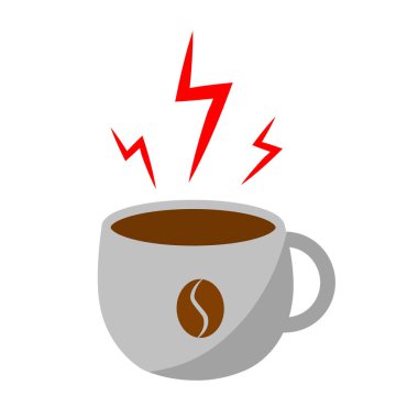 Beyaz arka planda fermuarlı bir fincan kahve. Kahvenin enerjisi. Neşeli olmak. Vektör illüstrasyonu