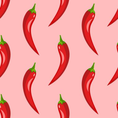 Pembe arka planda acı biberli kusursuz desen. Vektör illüstrasyonu