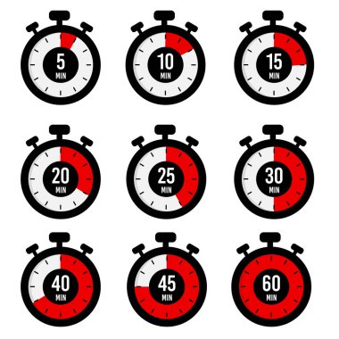 Kronometre, saat, kronometre izole edilmiş simgeler, vektör, illüstrasyon