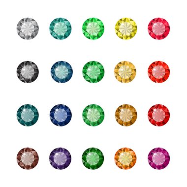 Çok renkli elmaslar, mücevher koleksiyonu, değerli taş vektör mücevherleri, elmaslar.