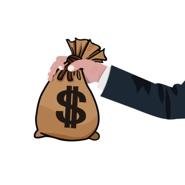 Elinde para dolu bir çanta tutan bir iş adamı. beyaz arkaplan.