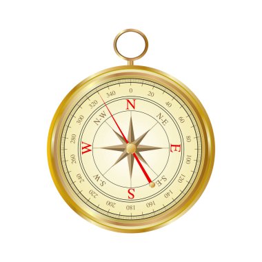 Altın Pusula Simgesi. Yönlendirme ve Yönlendirme Sembol Vektörü İllüstrasyonu