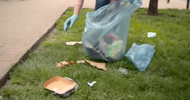 Voluntários Equipe Coletando Lixo Parque Público Conceito Protecção Ambiental — Vídeo de Stock