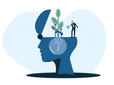 İş adamı Bitkileri sula büyümek için büyük beyin ve benlik konsept vektörümü geliştir.