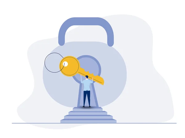 Businessman holding golden key. Key of Success business concept. businessman looking forward.