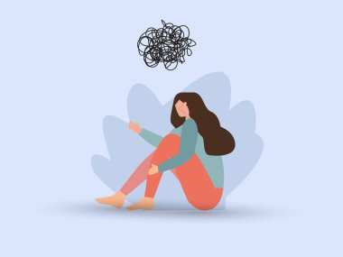 Ruhsal sorunları olan bir kadının psikoterapi seansı var. Duygusal ve psikolojik destek. Vektör illüstrasyonu.