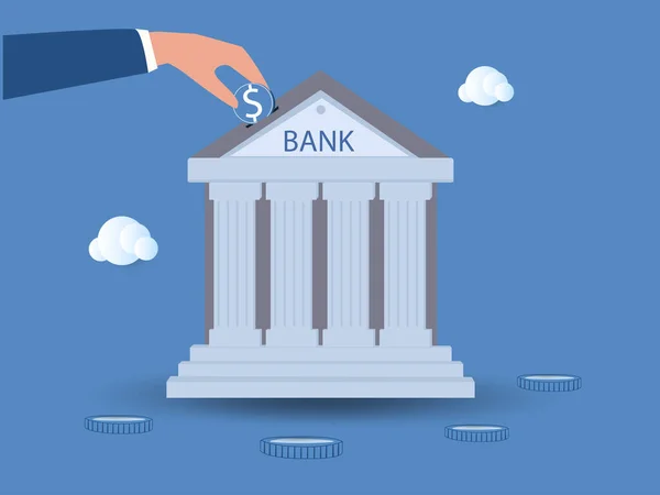 İşadamı yatırım bankasına bir dolar koydu. Yatırım bankası finans hizmeti yatırım danışmanlığı, refah yönetimi veya şirket için kredi, para büyümesi veya kâr ve kazanç kavramı sağlamak için.