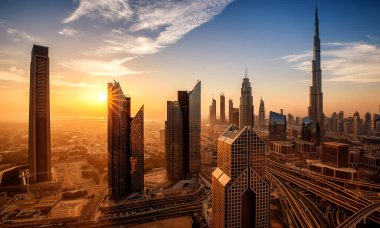 Dubai at sunrise with the amazing skyline clipart