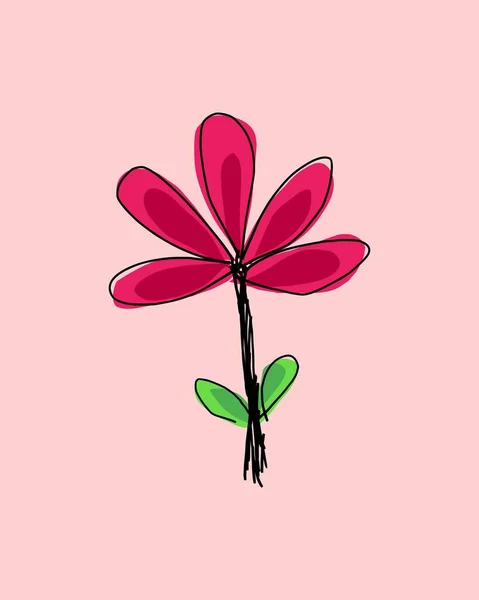 分离的粉红色红花手绘病媒 — 图库矢量图片