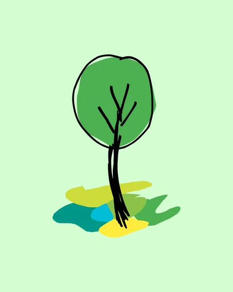 Zole Edilmiş Yeşil Ağaç Çizimi Vektörü — Stok Vektör