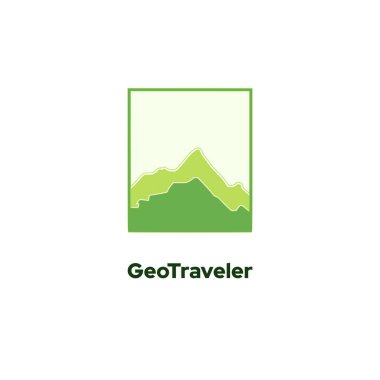 GeoTraveler - Düz dizaynlı yeşil bir dağ ikonu, doğanın güzelliğini bir logo konseptinde temsil ediyor.