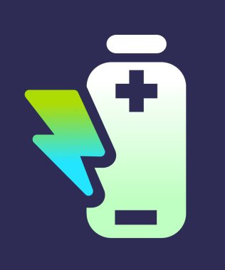 Elektronik yıldırım sembolü içeren bir pil simgesi, vektör biçiminde koyu bir arkaplan üzerine kurulmuş.