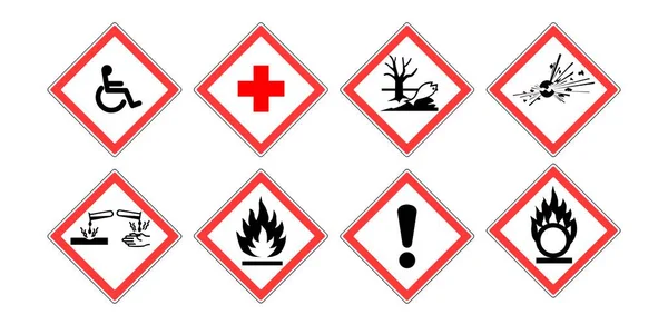 Eine Reihe Von Gefahrenschildern Warnschilder Auf Weißem Hintergrund Symbolvektor Für Stockvektor
