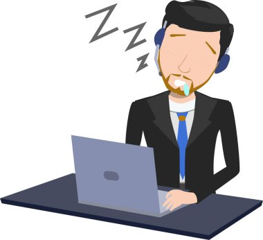 Bir Uykucu Adam, İşadamı ya da Müşteri Hizmetlerinin Bilgisayarı Kullanırken Görünümü