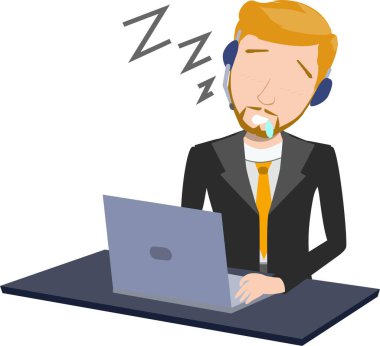 Sarı Saçlı Uykucu Adam ya da Esmer İş Adamı ya da Müşteri Hizmetleri Çalışırken Bilgisayarı Kullanırken Görüntü