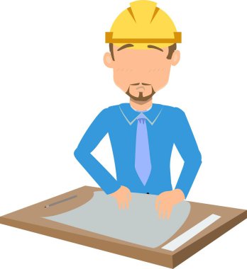 Sarı Hardhat takan ve elinde taslak tutan bir erkek mimar..