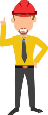 Parmağını yukarı kaldıran kırmızı başlıklı bir erkek mühendisin çizimi..