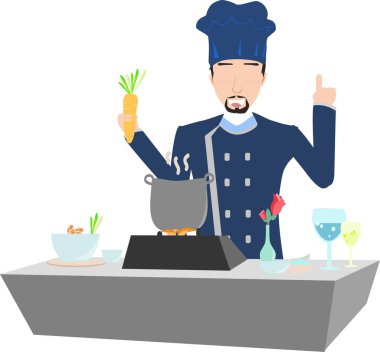 İşteki bir şefin basit bir çizimi, ocakla birlikte pişirme sürecinde yer alıyor..