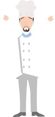 Şef şapkası takan bir aşçının resmi elini kaldırdı.