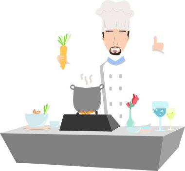 Mutfakta yemek hazırlayan bir şefin resmi..