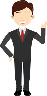 Takım elbiseli ve kırmızı kravatlı kendinden emin bir iş adamının resmi.