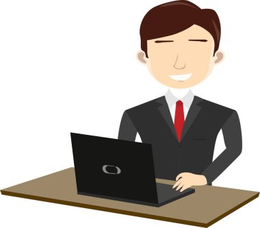 Ofiste dizüstü bilgisayar kullanan bir iş adamı tasviri