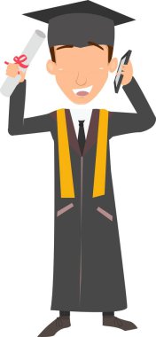 Diploma Tutan Mezuniyet Şapkalı Bir Adamın İllüstrasyonu