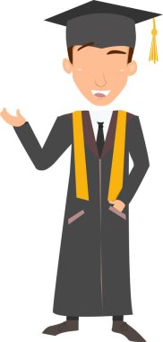 Mezuniyet elbisesi ve kepi giymiş bir adamın resmi..