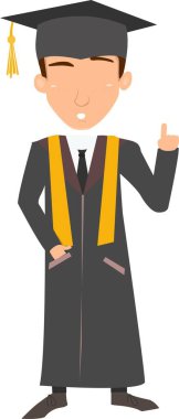 Mezuniyet elbisesi giymiş bir erkek öğrencinin resmi..