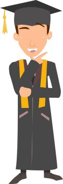 Mezuniyet şapkası takan ve bir şey düşünen bir erkek resmedilmiş.