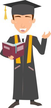 Bu, elinde kitap tutan Mezuniyet Giysisi Giyen Adam 'ın bir resmi..