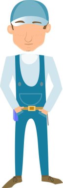 Bir Muslukçunun Şapka ve Mavi Kot Giyen Çizgi Filmi