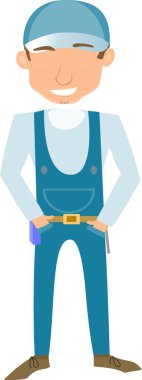 Mavi Şapka ve Mavi Kot Giyen Bir Tesisatçı Çizgi Filmi