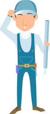 Boru ya da Demir Tutucu Giyen Bir Tesisatçı Çizgi Filmi