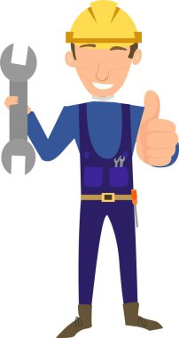 İngiliz anahtarı tutan ve baş parmağını kaldıran bir tamirci tasviri