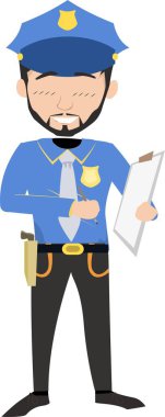 Elinde pano ve kalemle bir polis resmedilmiş.