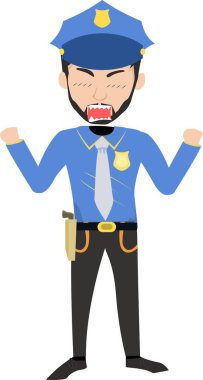 Mavi üniformalı bir polisin kızgın olduğu karikatür çizimi..