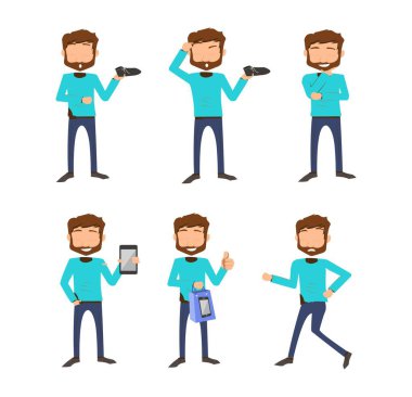 Günlük Macera: Karikatür Vektörü Grafik Gömlekli Sıradan Bir Adam Gösteriyor, Basit Alışveriş Sahnelerine Bir Tarz Ekliyor