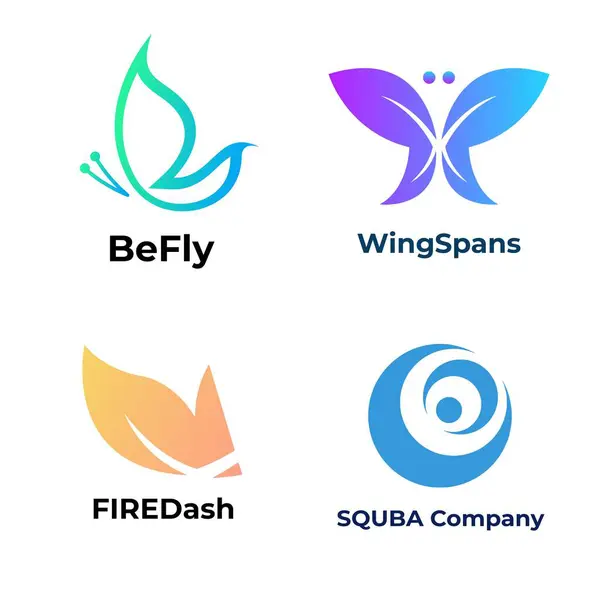 Kelebek ya da uçan logo seti. İş ya da kurumsal kimlik için vektör tasarım unsurları. Logo tasarım şablonu.