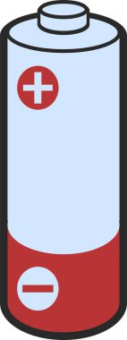 Pil simgesi beyaz arkaplanda artı ve eksi işareti ile izole edildi.