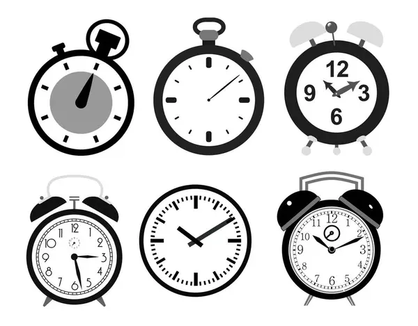 Набор Часов Секундомеров Таймеров Черные Белые Часы Таймеры Иллюстрация Векторное — стоковый вектор