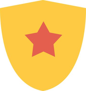 Beyaz arkaplanda kalkan düz simgesi olan kırmızı yıldız, Vektör illüstrasyonu.