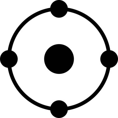 Dört iyon veya elektron logosu çizimi. Toplam 4 iyon veya elektron sayısı. Siyah ve beyaz vektör çizimi.