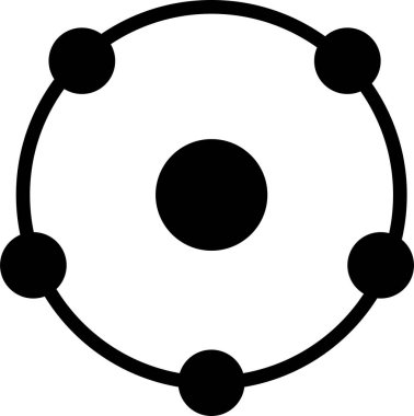 Beş iyon veya elektron logosu çizimi. Toplam 5 iyon veya elektron sayısı. Siyah ve beyaz vektör çizimi.