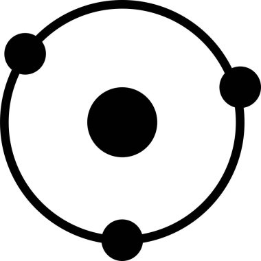 Üç iyon veya elektron logosu çizimi. Toplam 3 iyon veya elektron sayısı. Siyah ve beyaz vektör çizimi.