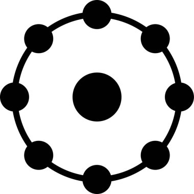 Sekiz iyon veya elektron logosu çizimi. Toplam 8 iyon veya elektron sayısı. Siyah ve beyaz vektör çizimi.