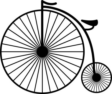 Penny Farthing Bisiklet Tekerleği silueti beyaz arka planda izole edilmiş. Vektör İllüstrasyonu.