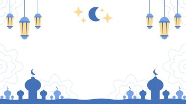 Ramazan Kareem Banner 'ın Arap Fenerleri, Hilal Ay ve Cami Silüeti ile çekilmiş bir resmi. Işık arkaplan değişkeni.