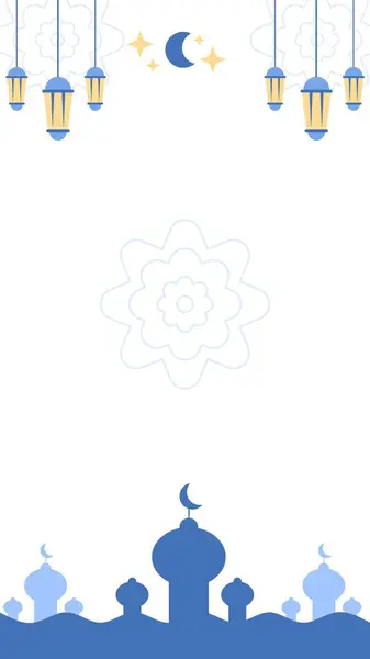 Ramazan Kareem 'in Cami, Fener ve Hilal Ay' la İllüstrasyonu. Sosyal Medya Şablonu veya Duvar Kağıdı için dikey arkaplan. Işık Değişkeni.